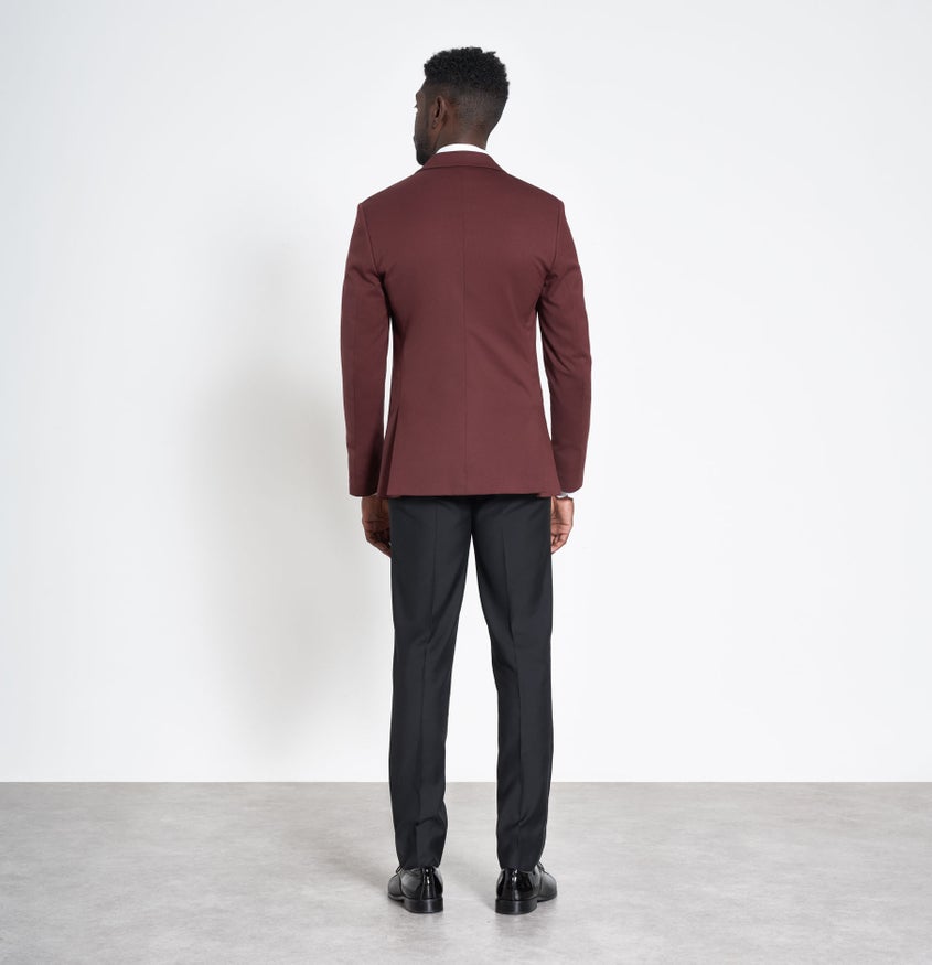 burgundy and black tuxedo jacket